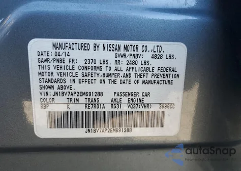 2014 Infiniti Q50 Base z USA, uszkodzony, nr VIN JN1BV7AP2EM691288